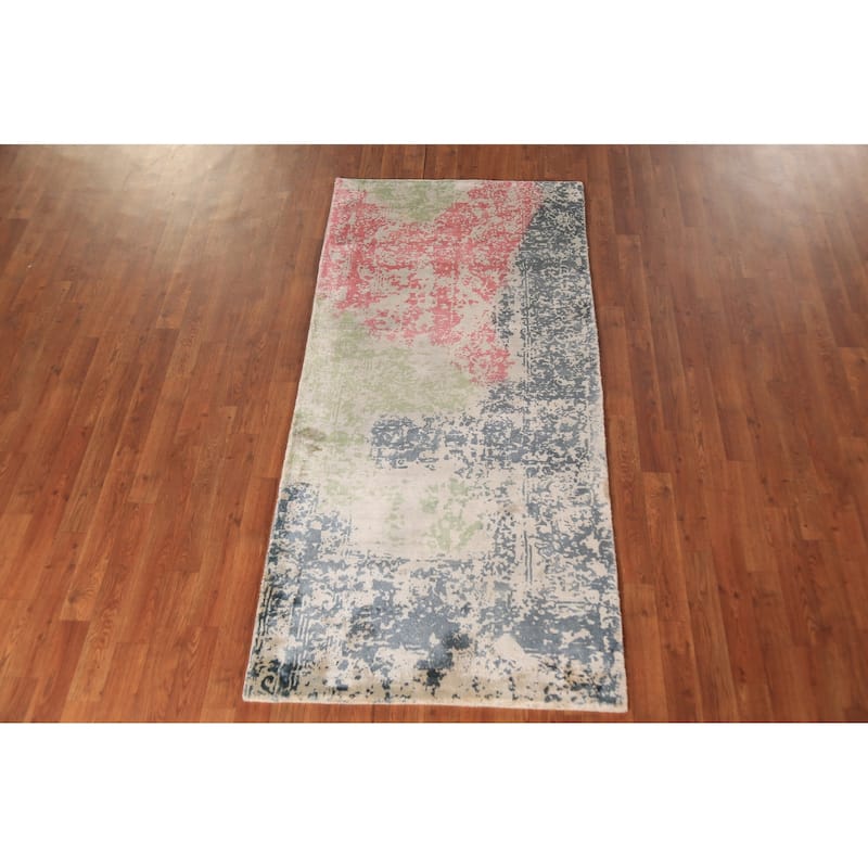 Colorful Abstract Contemporary Foyer Rug Handmade Wool Carpet - 3'1"x 6'4"