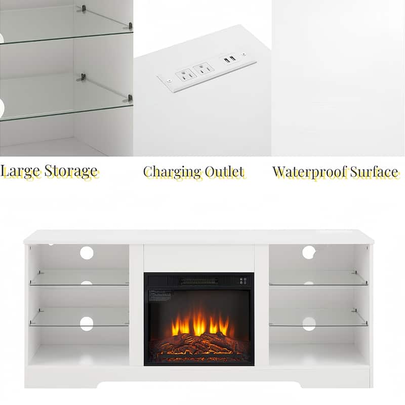 58"W Fireplace TV Stand with 18'' Fireplace, LED Light, USB Outlet - 58''W*15.5''D*24.4''H