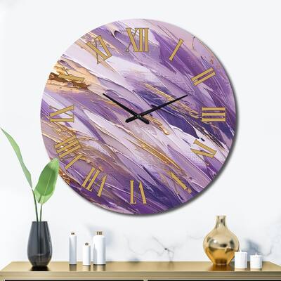 Designart "Purple and Gold Dynamic Abstractions II" Abstract Oversized Wall Clock
