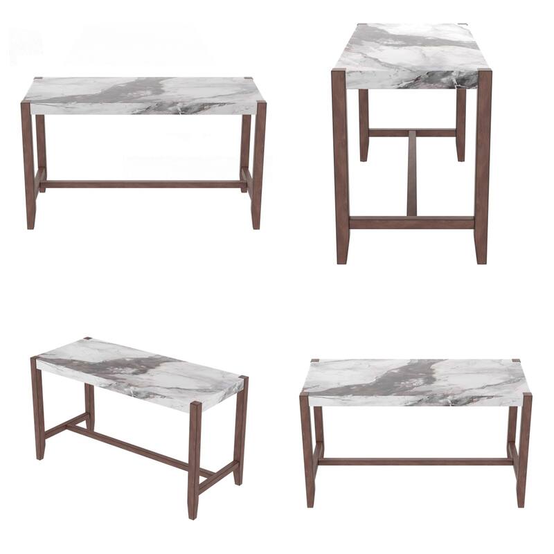5 Piece Faux Marble Dining Table Set with 4 Upholstered Chairs