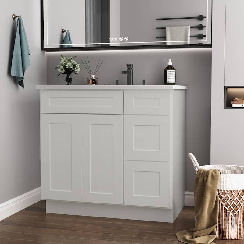 New Floor-Standing Bathroom Wooden Vanity Cabinet with Right Door - Light Gray