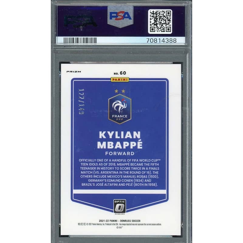 Kylian Mbappe 2021-22 Panini Donruss Optic Red World Cup Card #60 PSA 9 122/149 - 8'6" x 11'6"