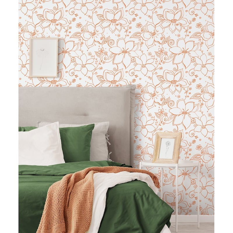 NextWall Linework Floral Peel and Stick Removable Wallpaper