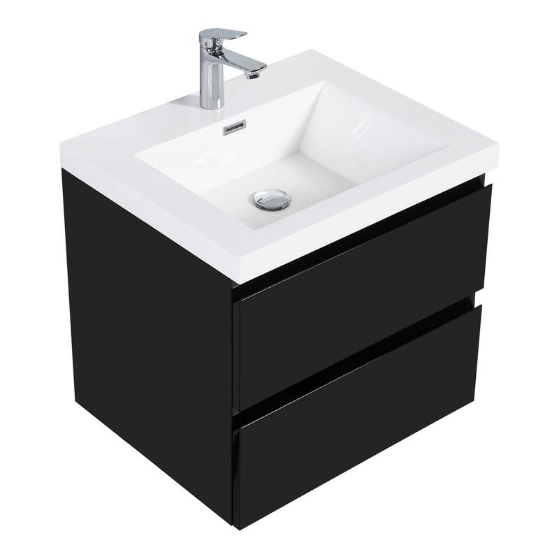 MDF Wall-Mounted Bathroom Vanity Set in Black with Integrated Culture Marble Sink