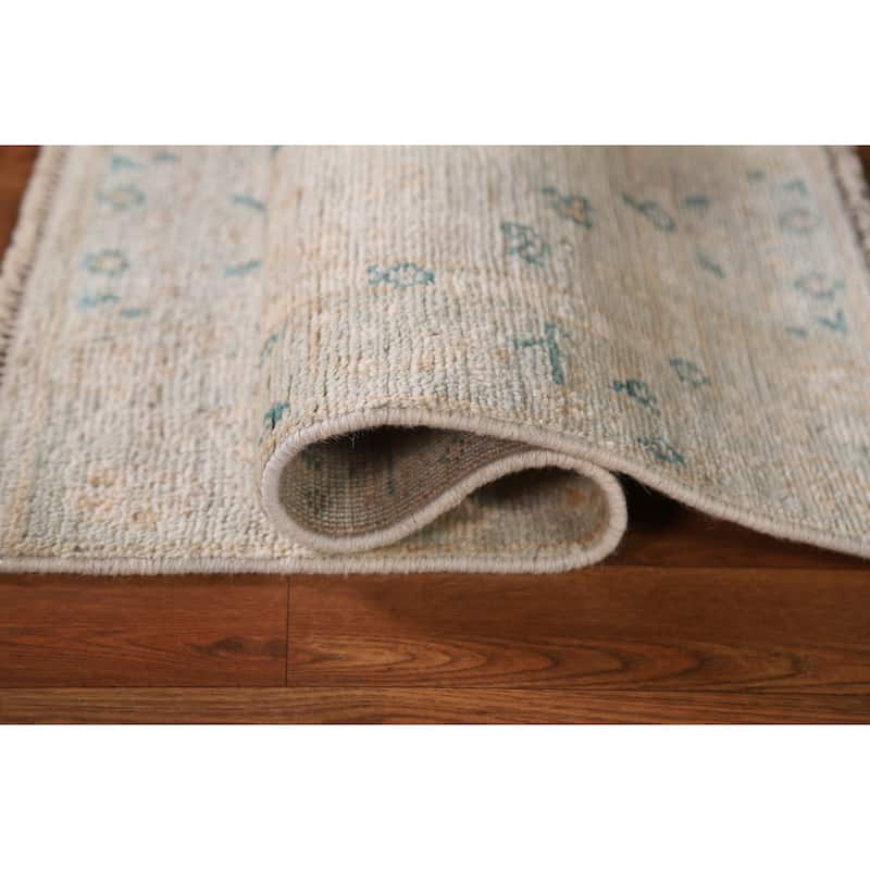 Hand Knotted Oriental 100% Wool Carpet Transitional Floral Green Oushak Area Rug - 2' 9'' X 1' 11''