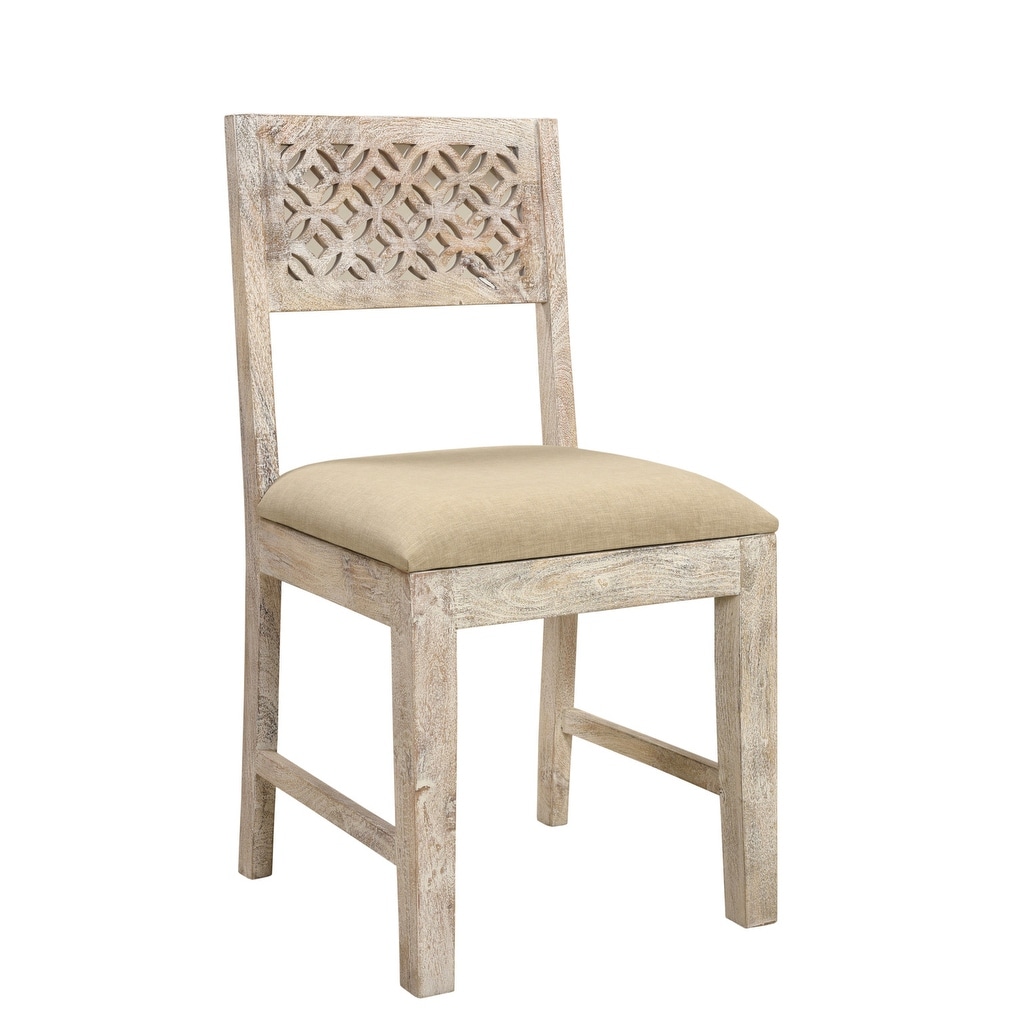 HomeRoots Upholstered Fabric Carved Back Dining Side Chairs