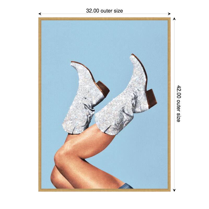 These Boots Blue II by Vertigo Artography Framed Canvas Wall Art Print - Sylvie Bright Gold - 32 x 42 in