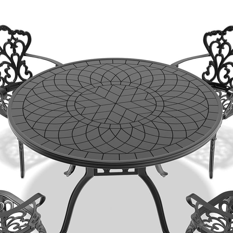 47.24 inch Black Round Cast Aluminum Patio Table with Retro Design