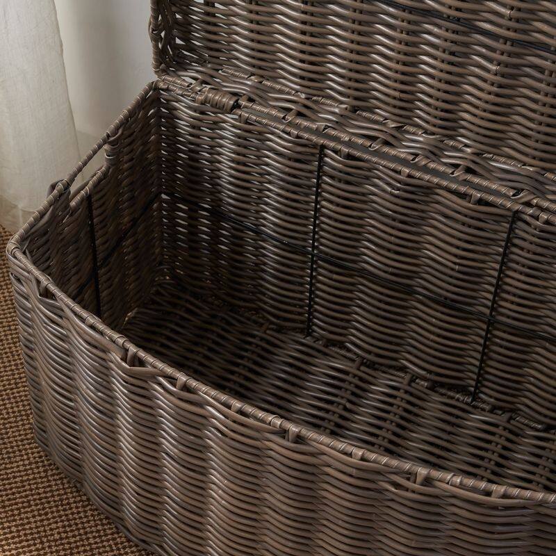 Joseph Rectangular Curve Resin Woven Wicker Trunk with Handles - 24" x 14" x 15" - Chocolate Brown