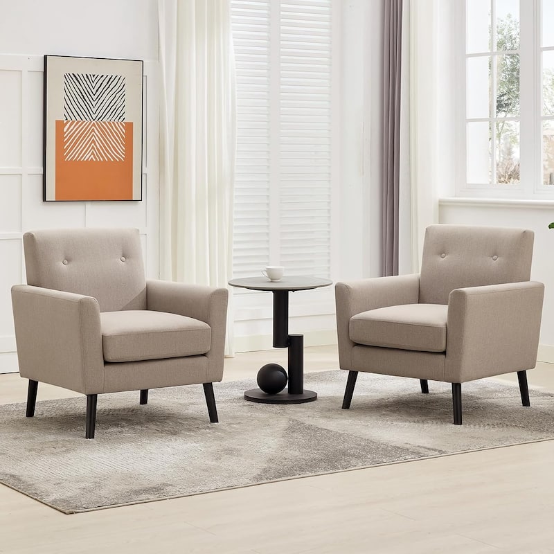 Mid-Century Accent Chairs, Modern Living Room Chairs with Linen Fabric(Set of 2) - Grey