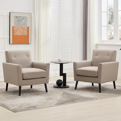 Mid-Century Accent Chairs, Modern Living Room Chairs with Linen Fabric(Set of 2)
