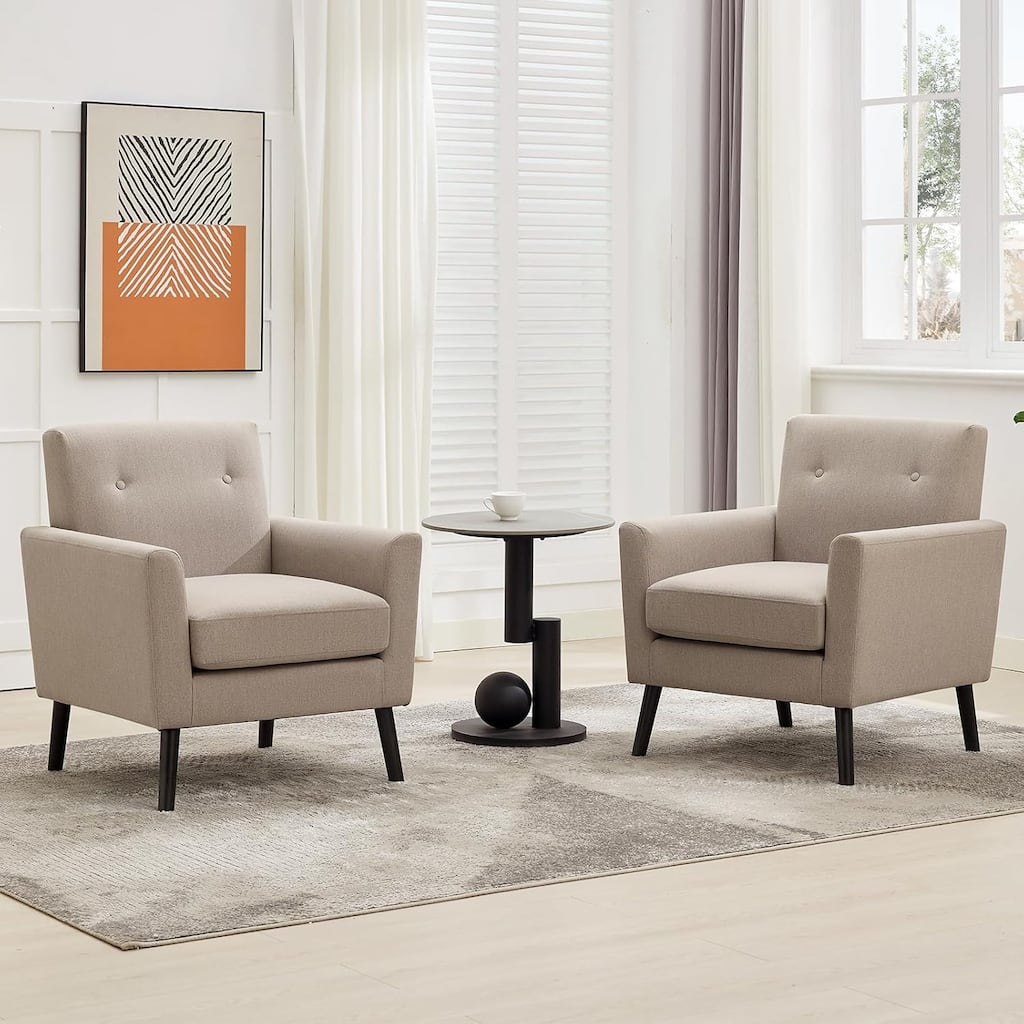Mid-Century Accent Chairs, Modern Living Room Chairs with Linen Fabric(Set of 2)