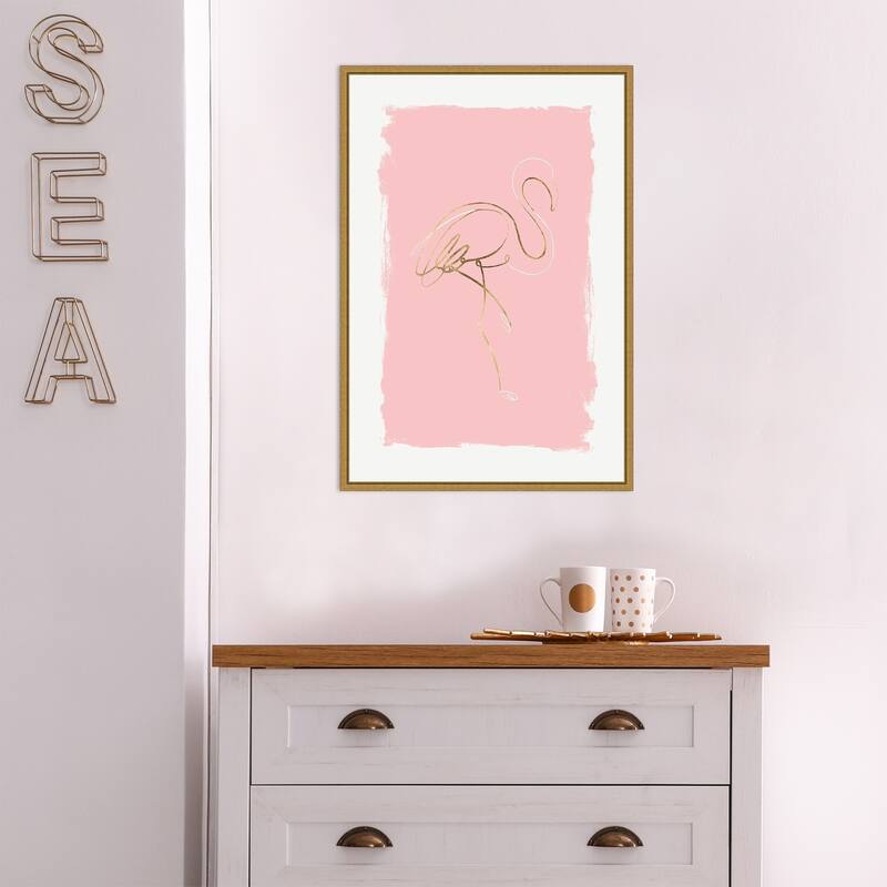 Graceful Bird I (Flamingo) by Eva Watts Framed Canvas Art