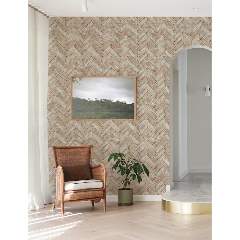 Chesapeake Canelle Rust Brick Herringbone Wallpaper