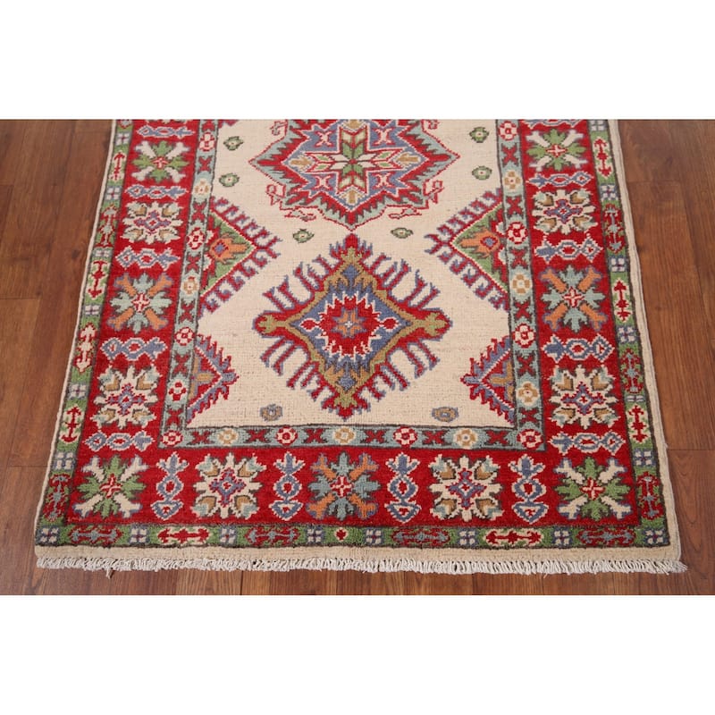 Ivory Kazak Oriental Accent Rug Hand-Knotted Wool Carpet - 2'7" x 3'11"