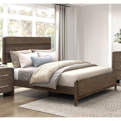 King Size Solid Rubberwood Panel Bed with Slatted Headboard and Footboard