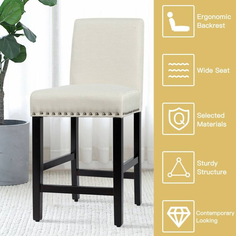 25-Inch Set of 2 Kitchen Curved Backrest Dining Chairs with Rubber Wood Legs and Adjustable Foot Pads