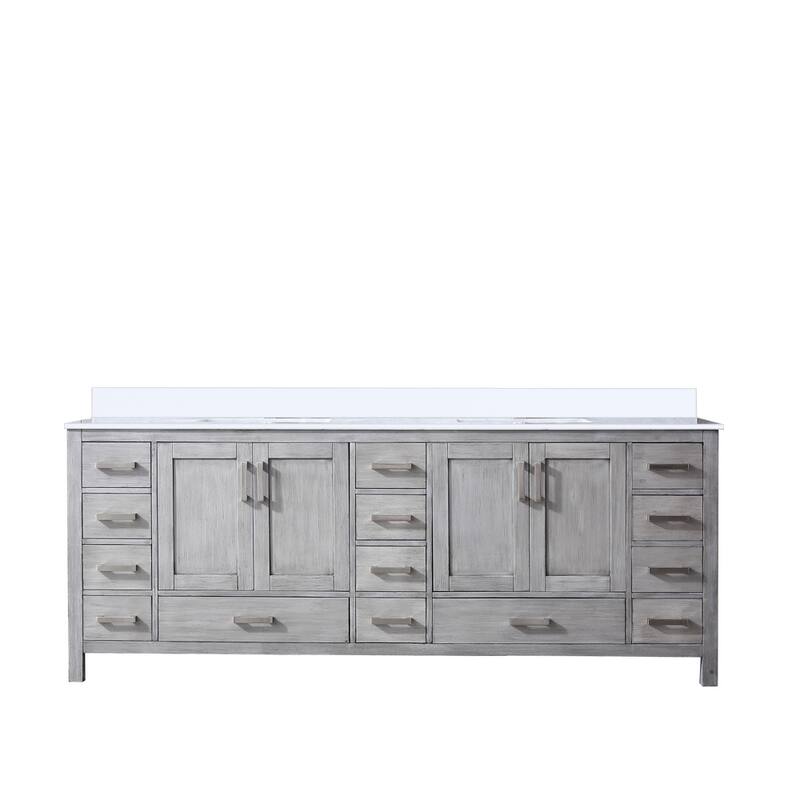 Jacques 84 in. W x 22 in. D Distressed Grey Double Bath Vanity and White Quartz Top
