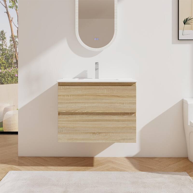 Bathroom Vanity With Sink In 24/30/36 Inch, Floating Bathroom Vanity With Soft Close Drawer - Light Oak - 30''W×18.3''D×20.5''H