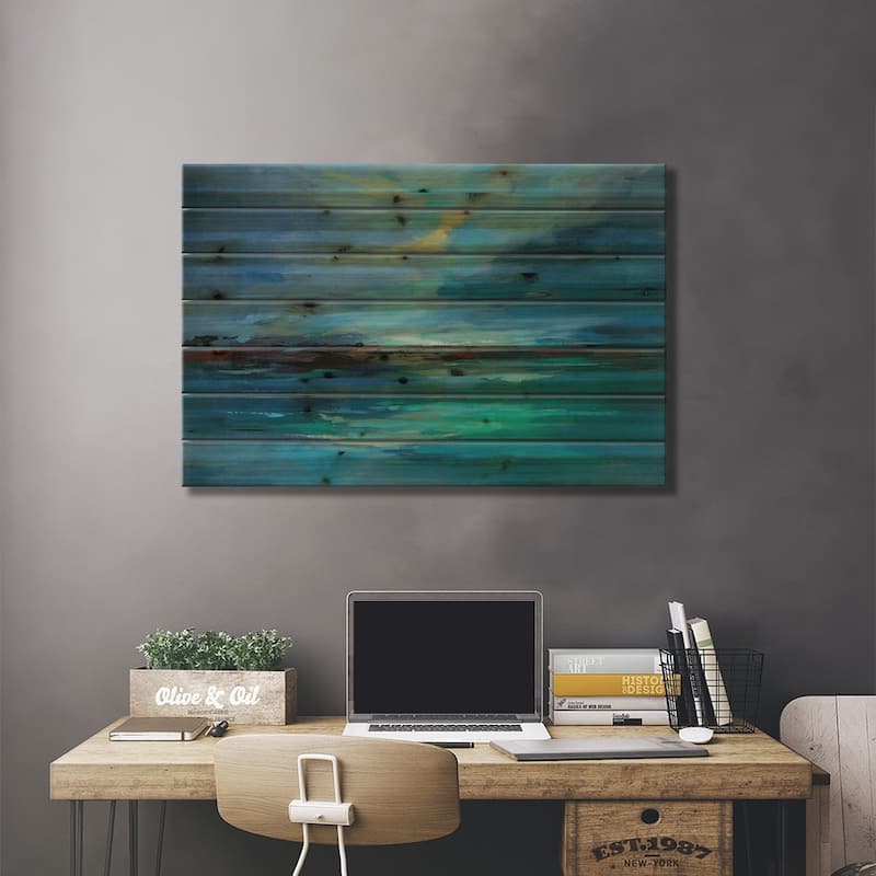 Early Morning Sea Print On Wood by Silvia Vassileva - Multi-Color