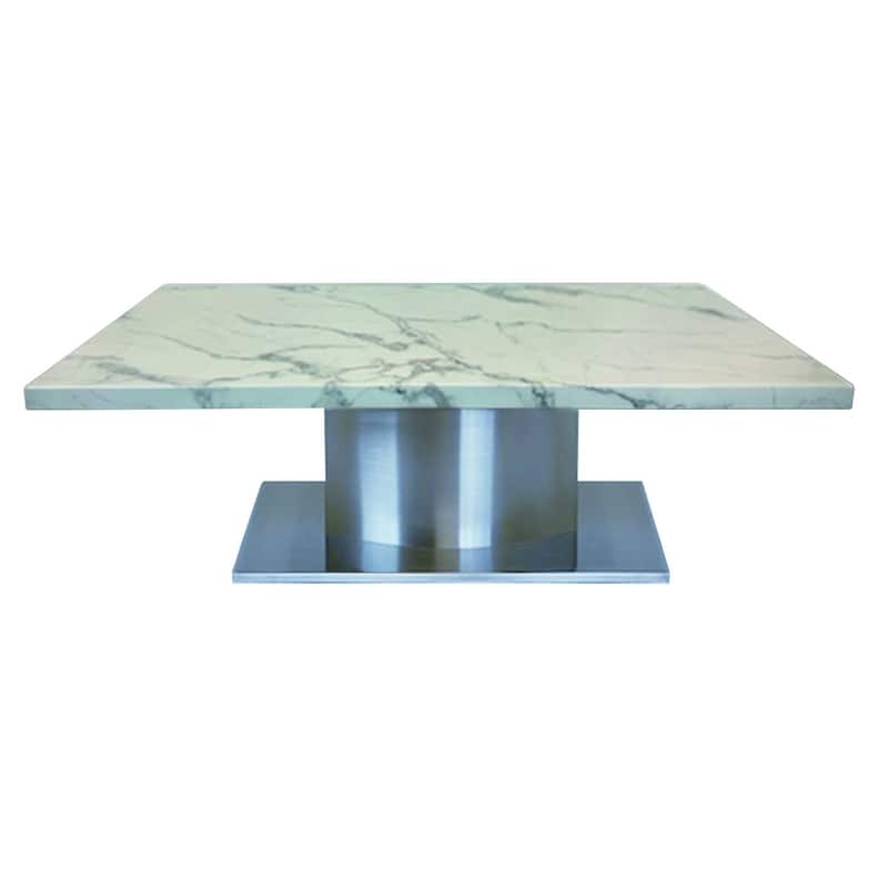 HomeRoots 51" White And Silver Genuine Marble And Stainless Steel Pedestal Coffee Table - 51' X '16' X '28