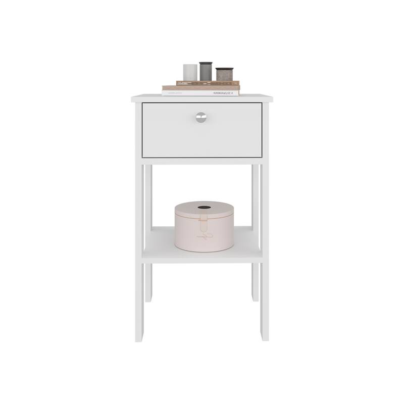 Modern Nightstand with One Drawer and Open Shelf, Compact Bedside Table