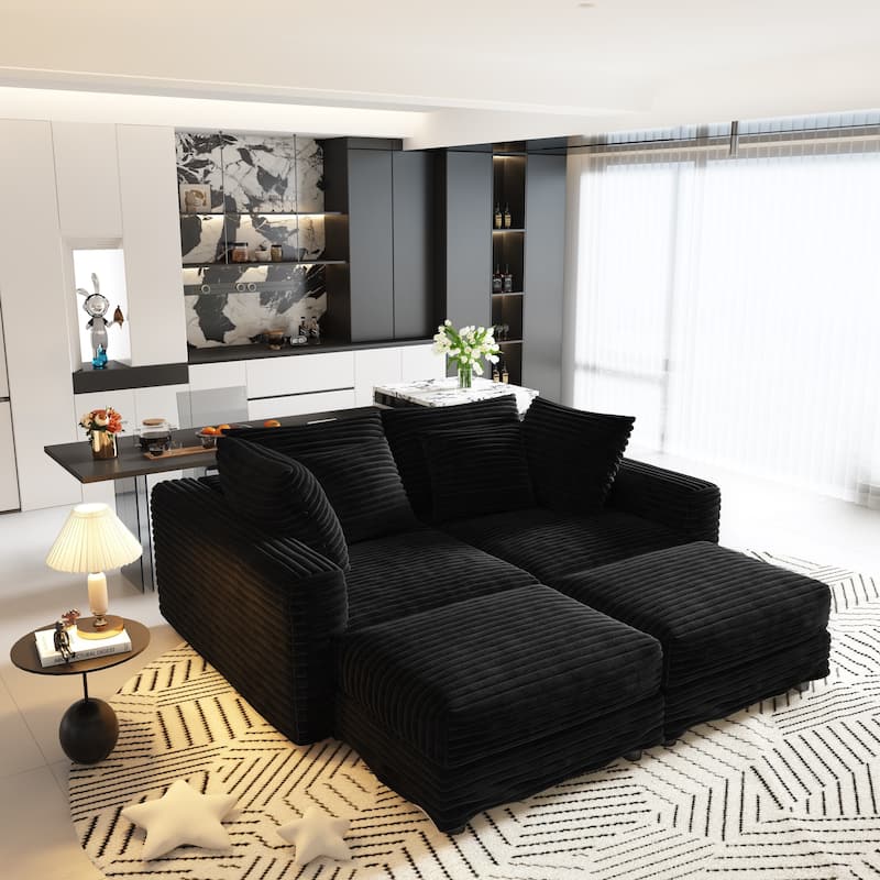 102.4" Corduroy Couch with Ottomans, 4 Seat Convertible Modular Sectional Sofa, Upholstered Couches with Pillows for Living Room