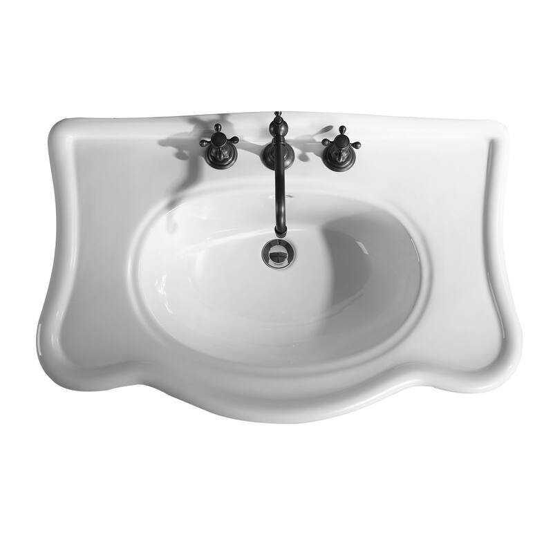 White Console Bathroom Pedestal Sink Belle Only 32.5" with Overflow and 8" Widespread Faucet Holes Renovators Supply