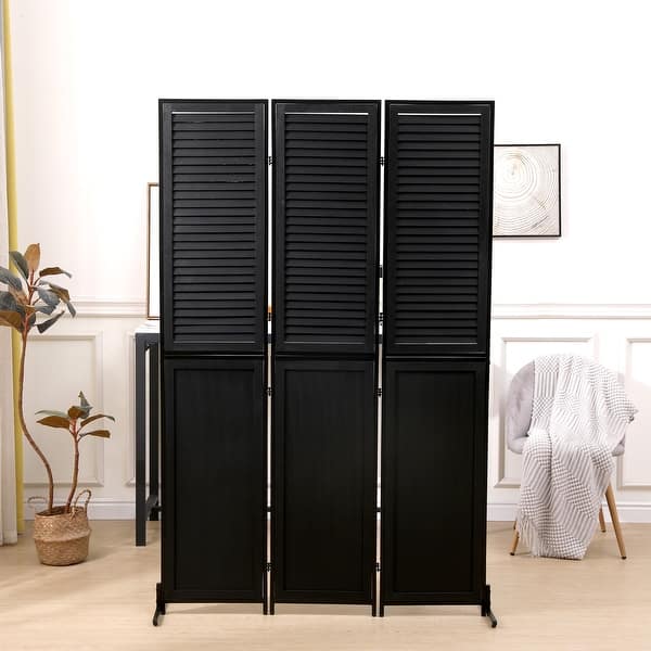 3 Panel Room Divider 6Ft Wood Folding Privacy Screen Black Room ...