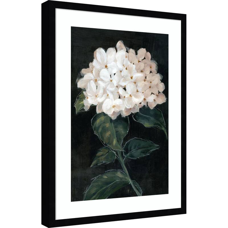 White Blossoms on Dark Canvas No. 1 by Alex Black Wood Framed Wall Art Print
