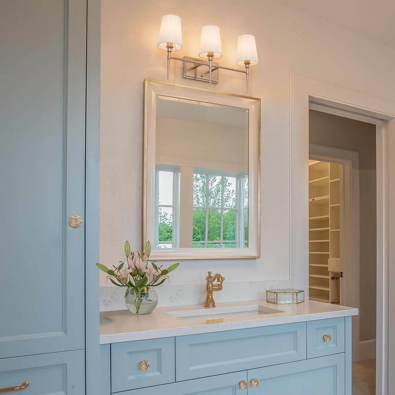 Modern 3-Light Gold Bathroom Vanity Light Fabric Wall Sconce for Powder Room