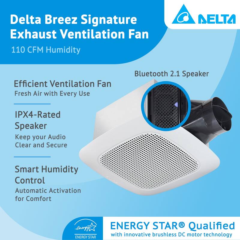 Delta Breez Signature 110 CFM Ceiling Exhaust Fan with Bluetooth Stereo Speaker - 7.52
