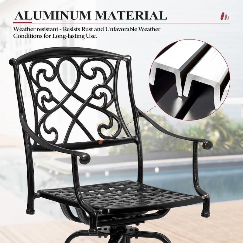 Crestlive Products Outdoor Cast Aluminum Swivel Bar Stool (Set of 2) with Sunbrella Fabric Cushion