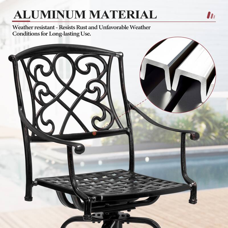 Set of 2/4 Outdoor Cast Aluminum Swivel Bar Stools with Sunbrella Fabric Cushion