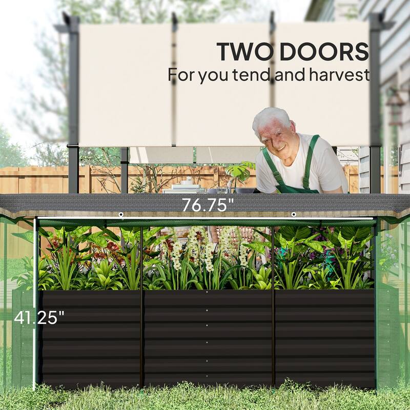 Galvanized Steel Raised Garden Bed with Crop Cage and Shade