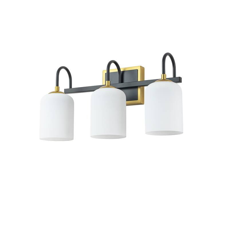 3-Light Modern Transitional Metal & Glass Bathroom Vanity Light with Milk White Glass Shades - 3 Light