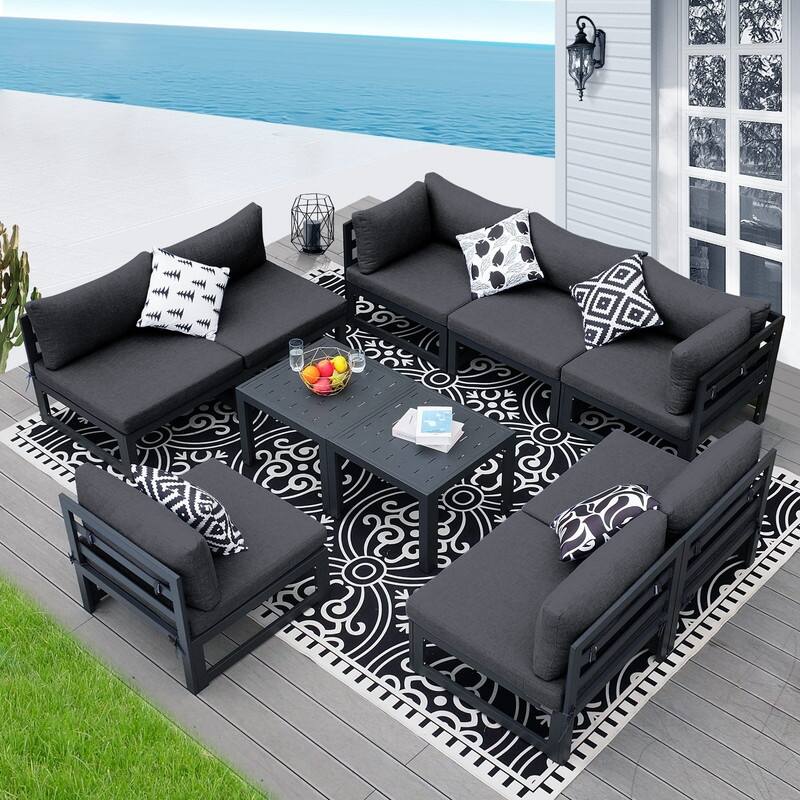 FINCATI Oversized Modular Aluminum Outdoor Furniture Set, 29" Deep Wide Sectional Seating Aluminum Patio Set with Coffee Tables - Dark Grey