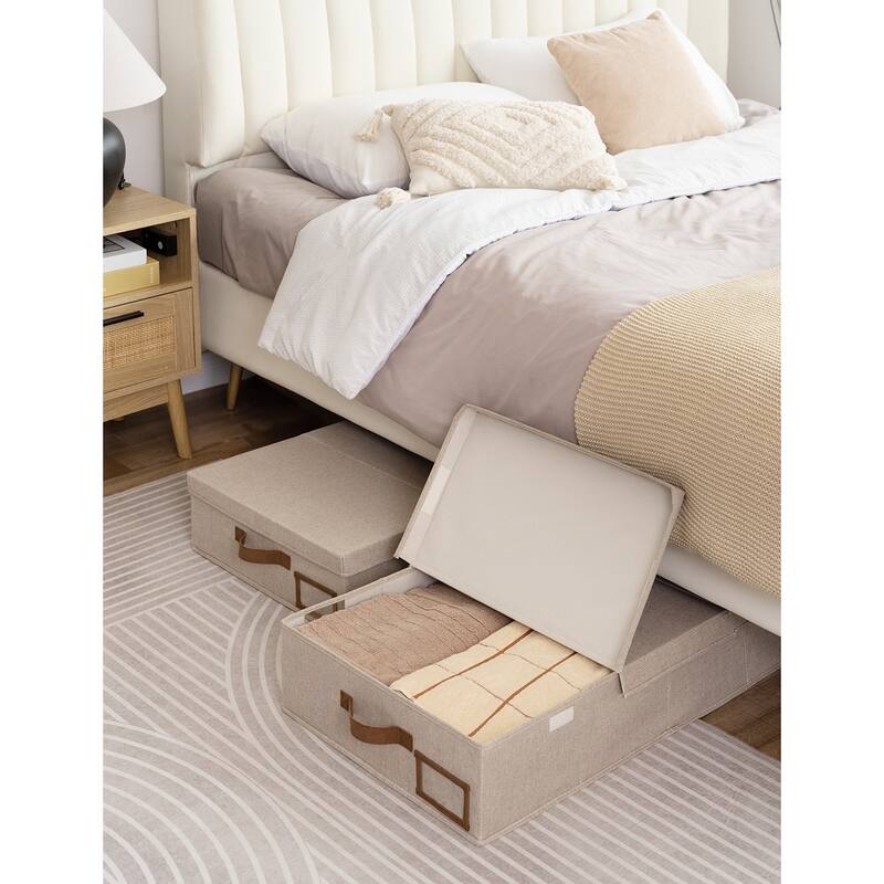 2-Pack Underbed Storage Container with Lid & Handle, Foldable Underbed Organizer for Bedroom - 33"x17"x6"