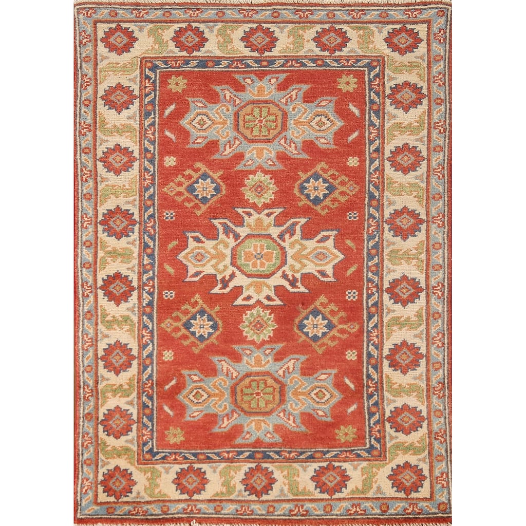 Geometric Kazak Oriental Accent Rug Handmade Traditional Wool Carpet - 2'7" x 4'0"