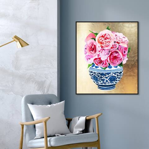 Oliver Gal 'Julianne Taylor - Peonie Vase Gold' World and Countries Wall Art Framed Canvas Print Asian Cultures - Gold, Pink