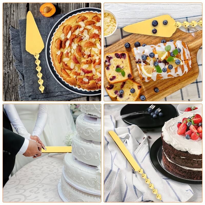 Cake Cutting Set for Wedding, Cake Knife and Server Set for Gift Heart - Gold