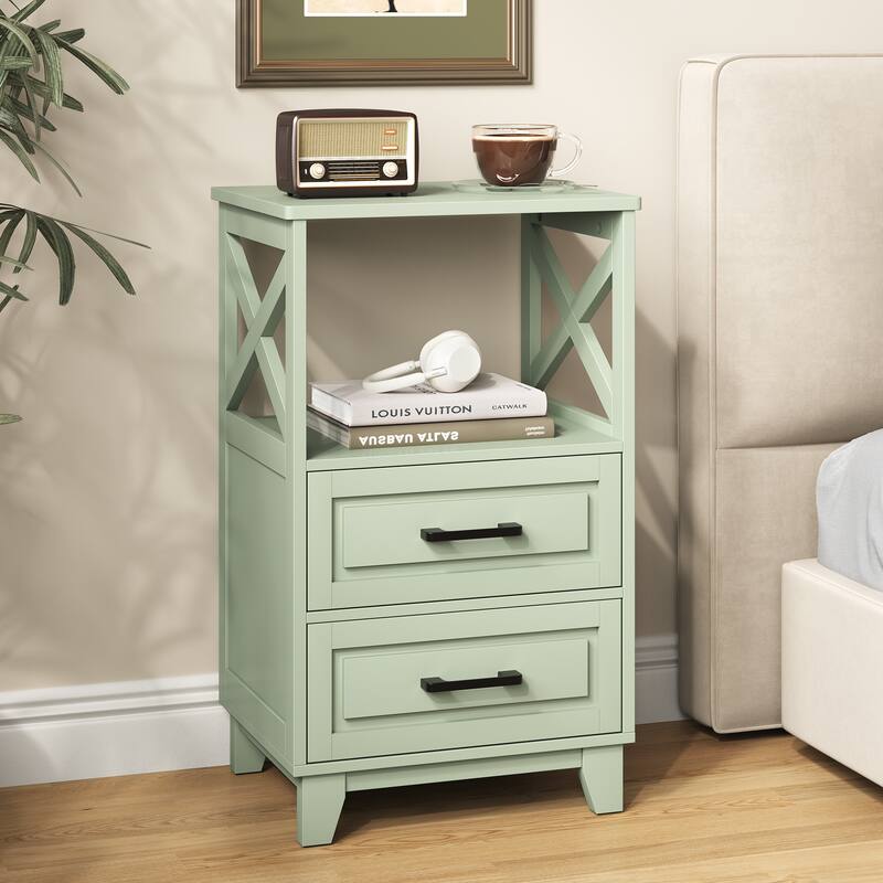 Tall Nightstand with 2 Drawers and Open Shelf Above