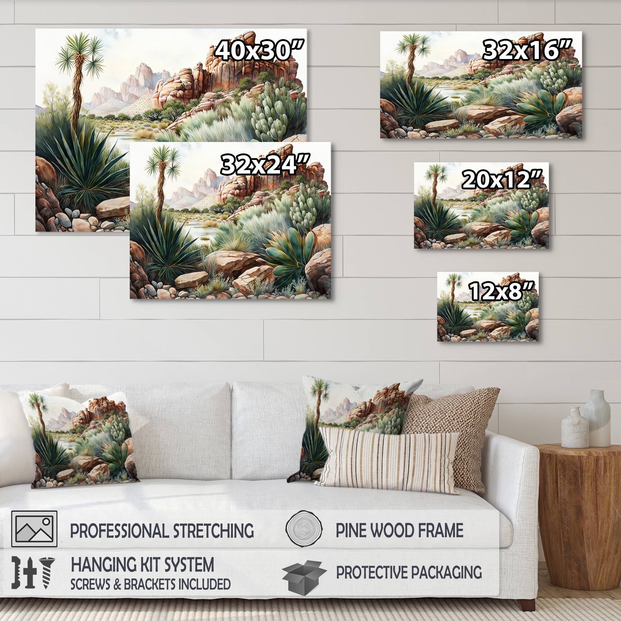 Designart 'Arizona Desert Cactus II' Southwestern Canvas Wall Art Bed