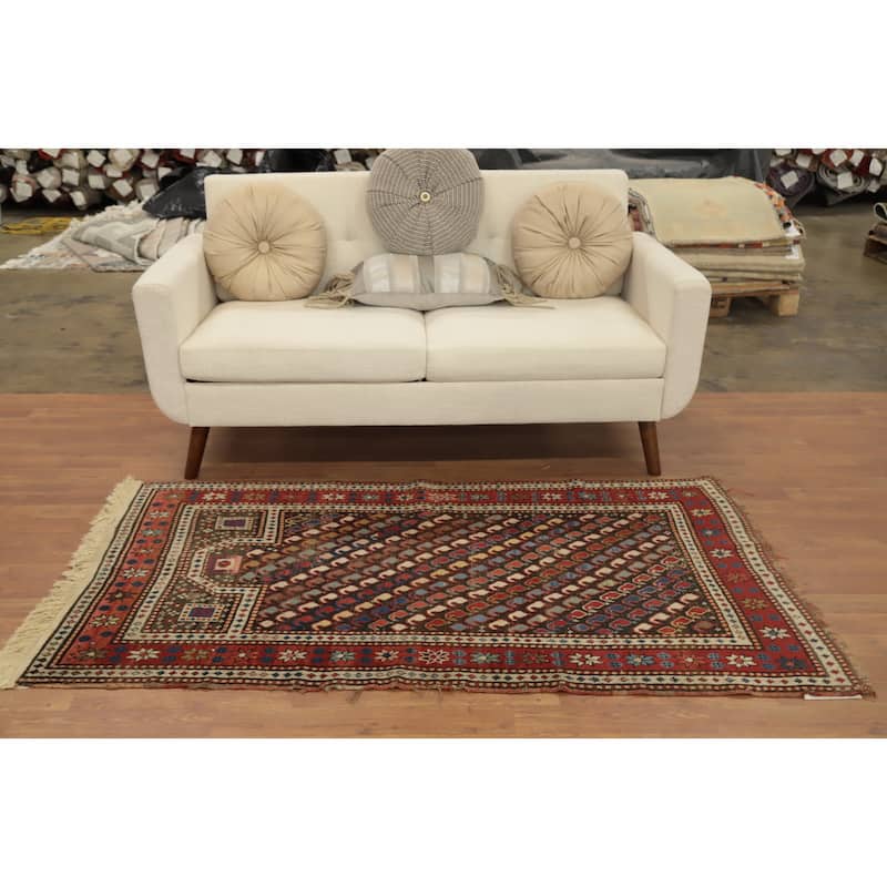 Hand Knotted Oriental 100% Wool Carpet Traditional Geometric Brown Kazak Area Rug - 5' 9'' X 3' 4''