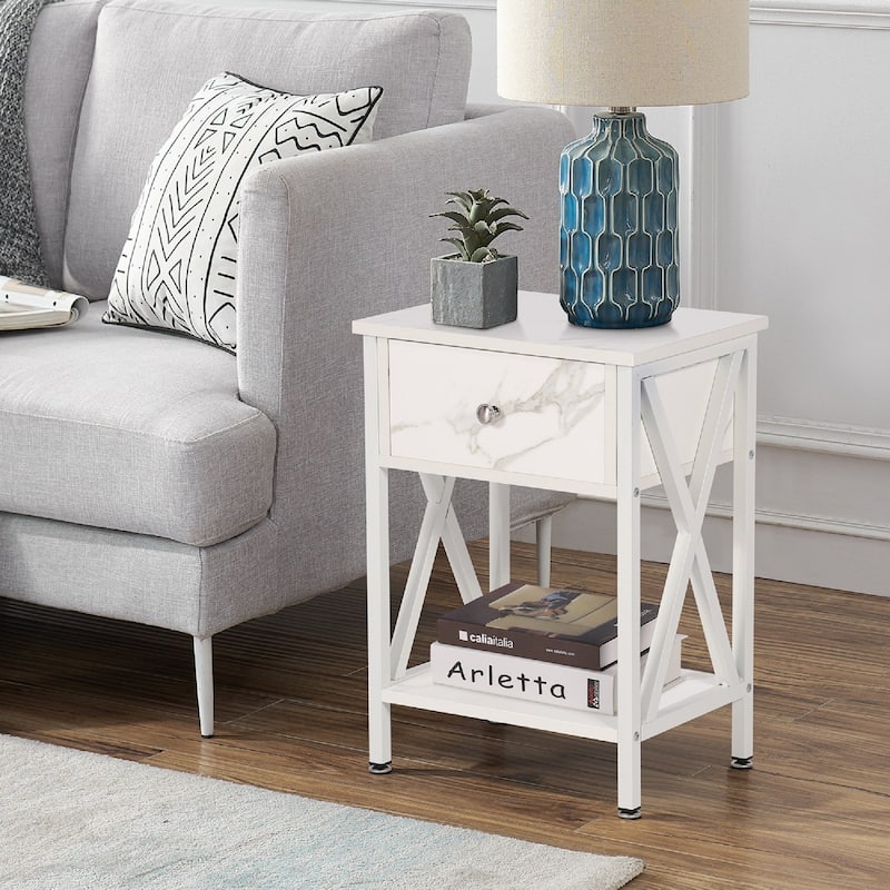 VECELO Modern 1-Drawer White Nightstand with Storage Shelf - 1-drawer
