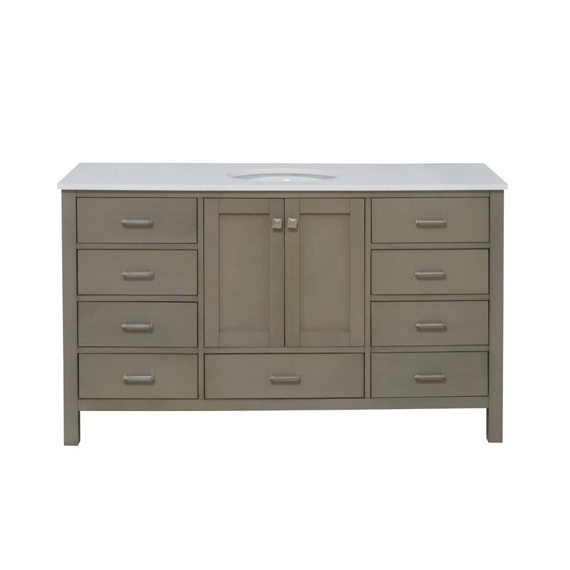 KitchenBathCollection Horizon 60" Single Bathroom Vanity with Engineered White Top