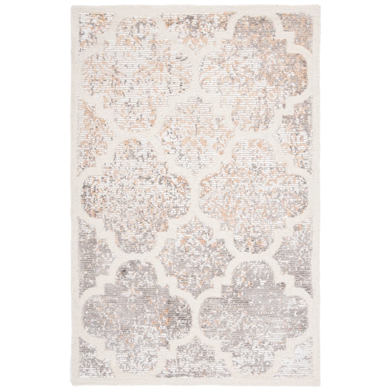 SAFAVIEH Handmade Artistry Pinka Damask Trellis Wool Rug - 4' x 6' - Ivory/Gold