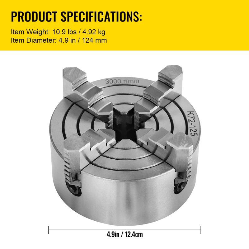 K72-125 Lathe Chuck 5 Inch 4-Jaw,Lathe Chuck Independent Reversible Jaw,Metal Lathe Chuck Turning Machine Accessories - 5 Inch