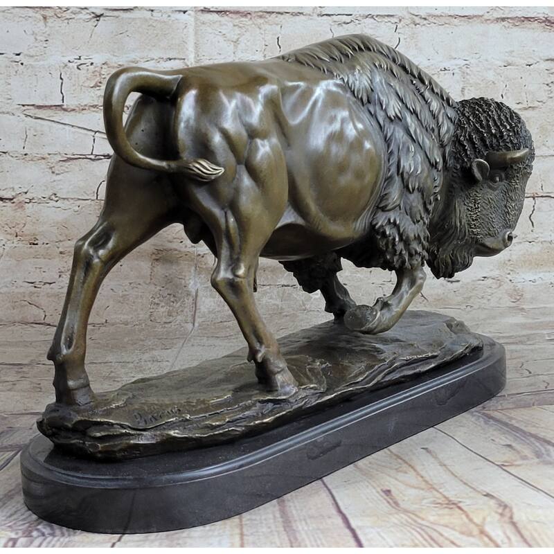 Large American Buffalo Bison Art Deco Sculpture Marble Base Figurine Figure Sale