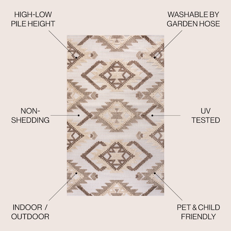 JONATHAN Y Duwun High-Low Pile Neutral Diamond Kilim Indoor/Outdoor Area Rug